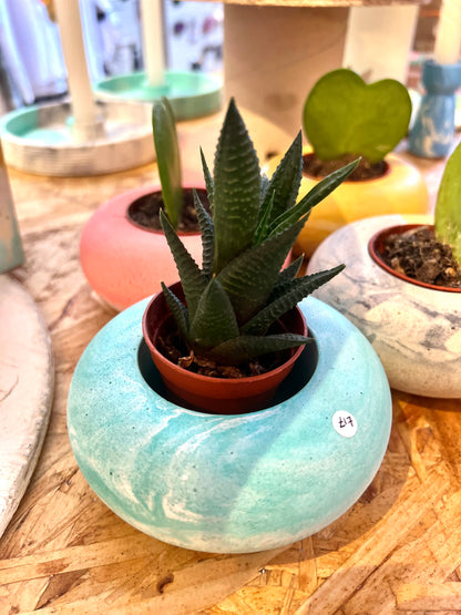 Handmade Turquoise Concrete Plant Pot / Candle Holder by ONYX Studio