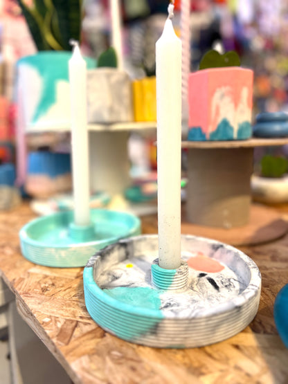 Handmade Turquoise Concrete Candlestick Holder by ONYX Studio