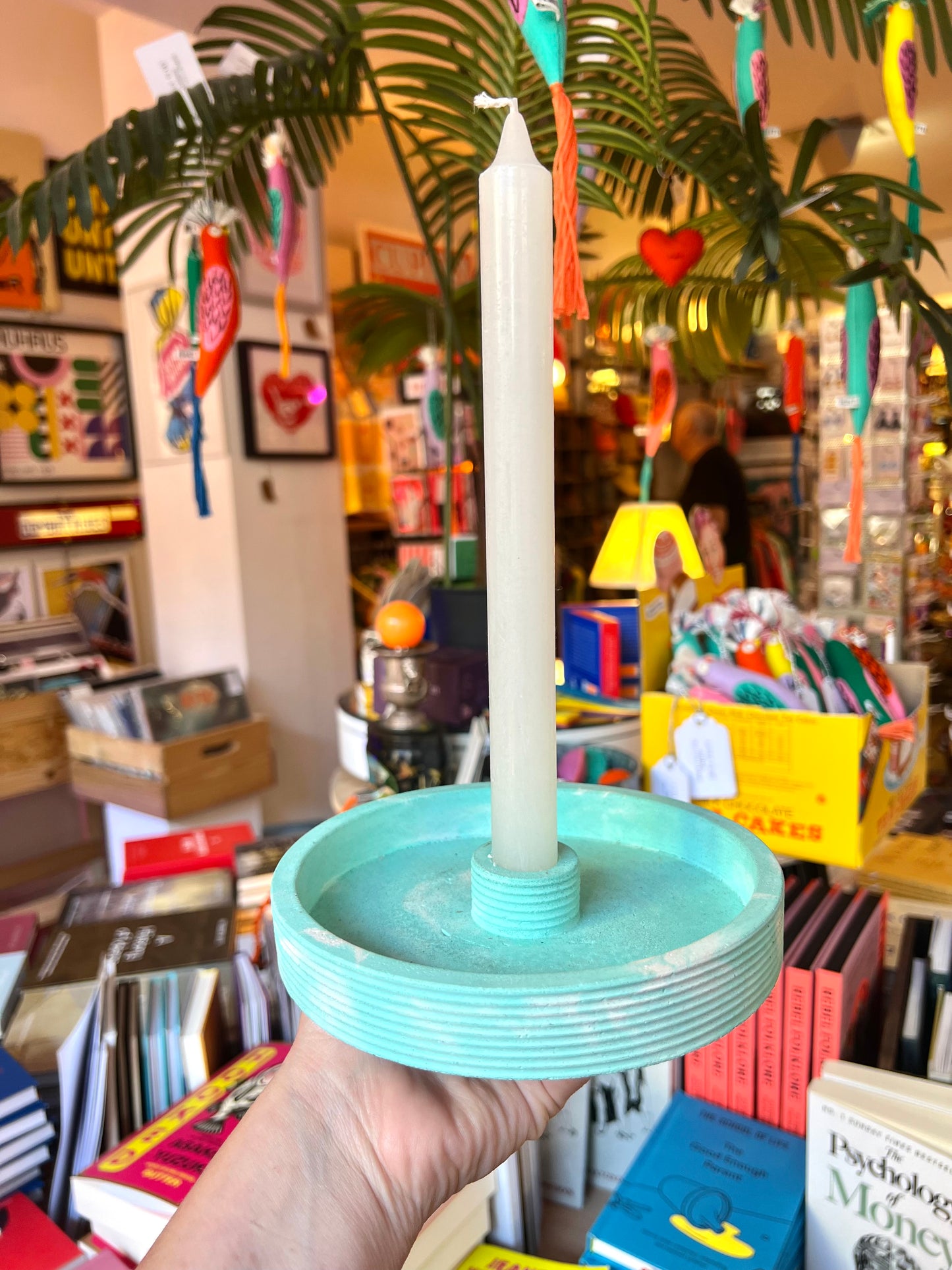 Handmade Turquoise Concrete Candlestick Holder by ONYX Studio