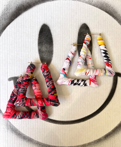 Big Handmade Colourful White Wrapped Earrings by Gangster Wraps
