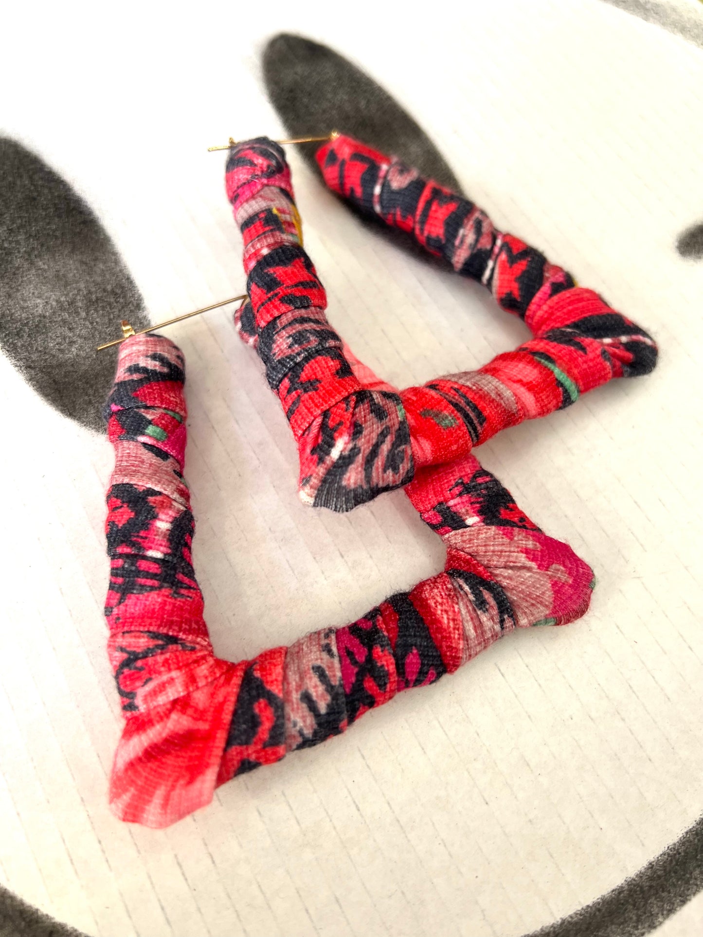 Big Handmade Colourful Red Wrapped Earrings by Gangster Wraps