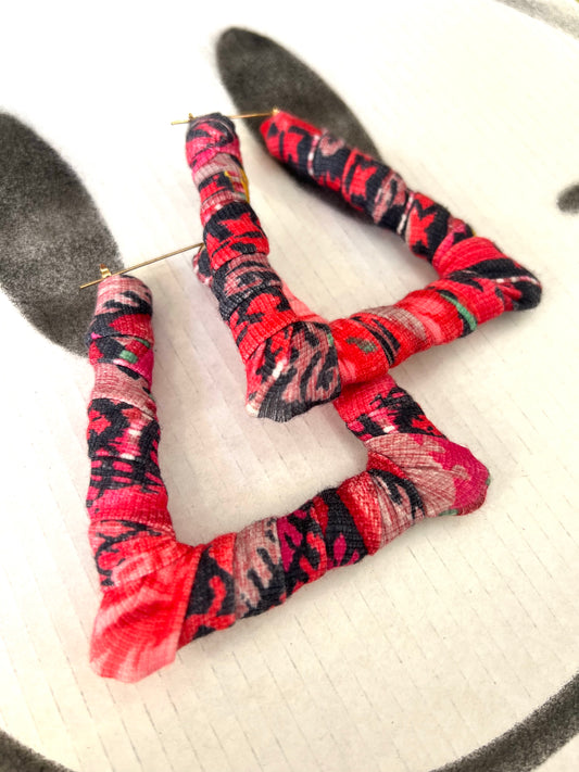 Big Handmade Colourful Red Wrapped Earrings by Gangster Wraps