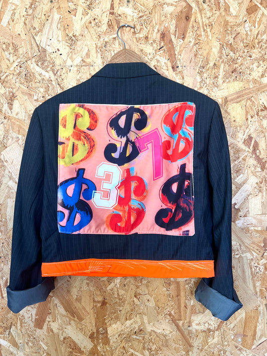 Upcycled Blazer Jacket with Pins, Patches & Artwork by Snacks