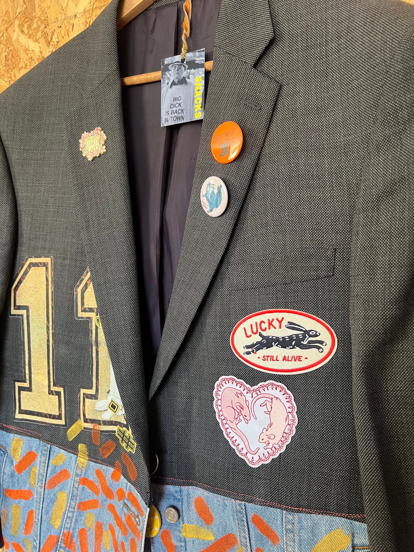 Upcycled Blazer Jacket with Pins, Patches &  Artwork by JM Basquiat By Snacks