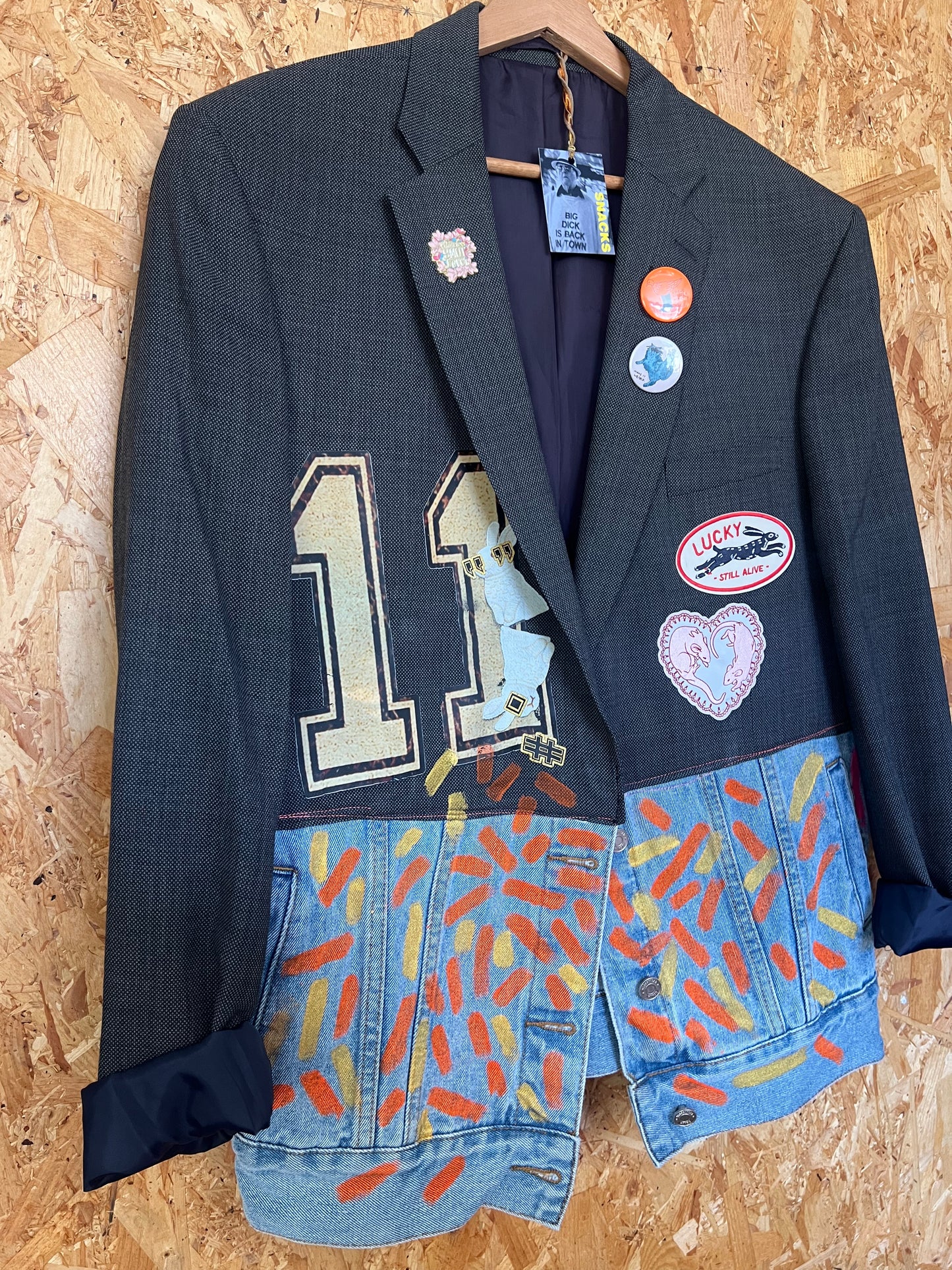 Upcycled Blazer Jacket with Pins, Patches &  Artwork by JM Basquiat By Snacks