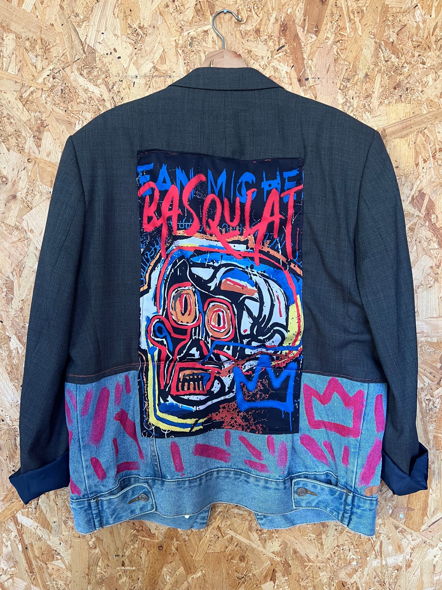Upcycled Blazer Jacket with Pins, Patches &  Artwork by JM Basquiat By Snacks