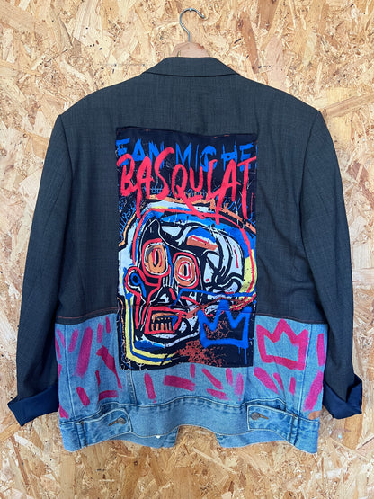 Upcycled Blazer Jacket with Pins, Patches &  Artwork by JM Basquiat By Snacks