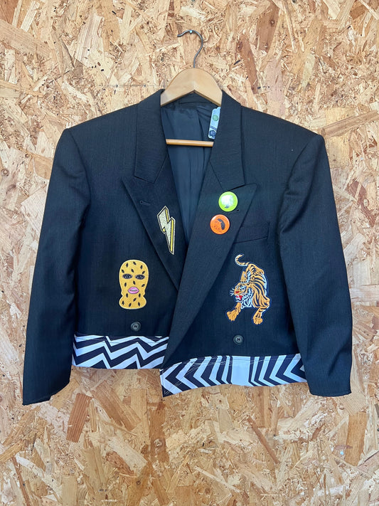 Cool Upcycled Blazer Jacket with Pins And Patches  By Snacks