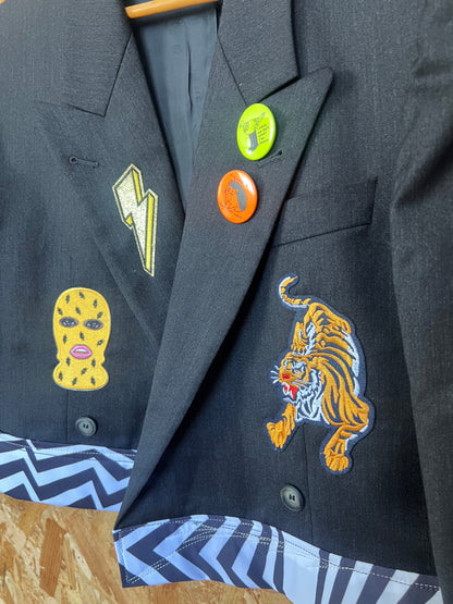 Cool Upcycled Blazer Jacket with Pins And Patches  By Snacks