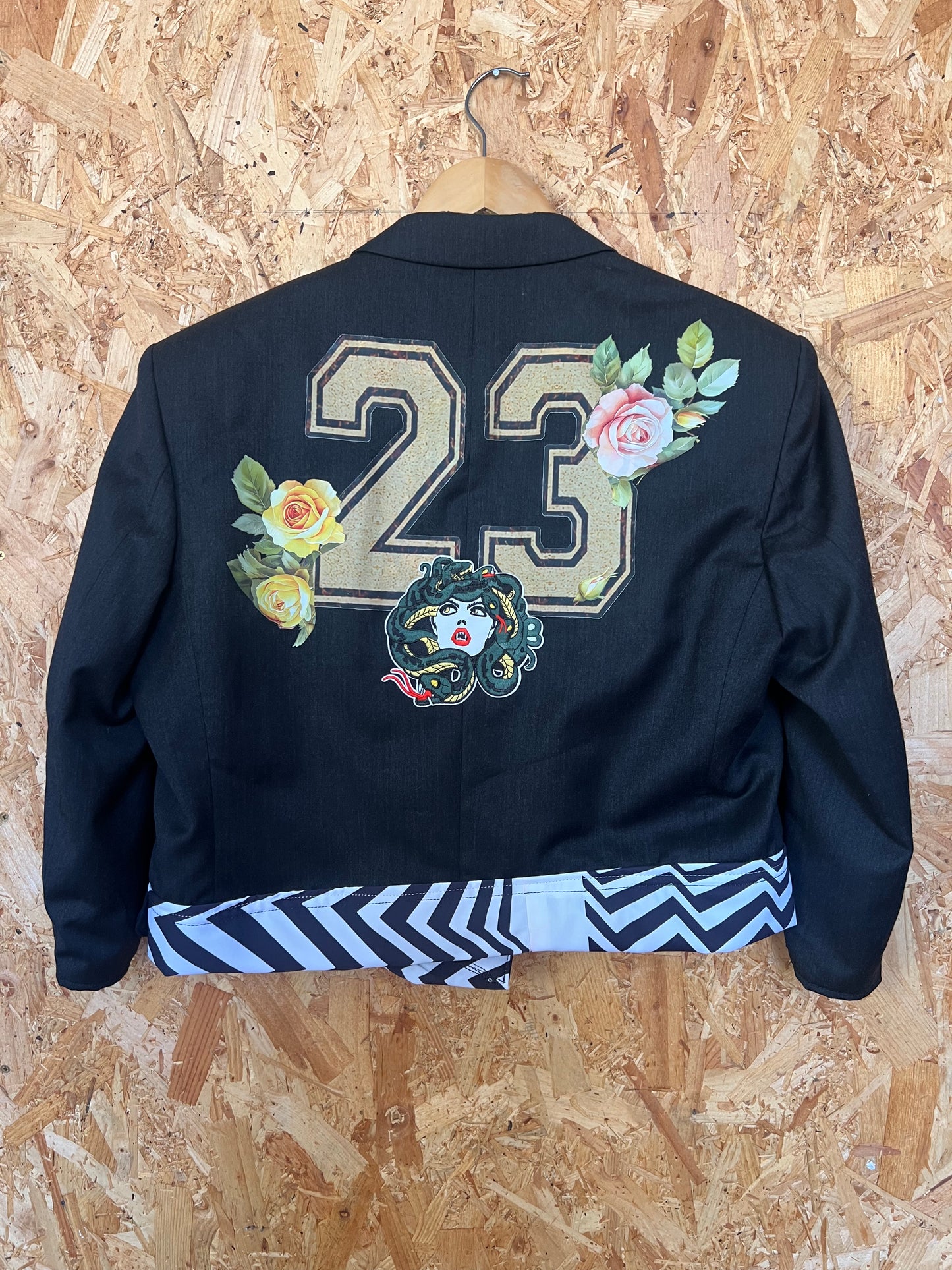Cool Upcycled Blazer Jacket with Pins And Patches  By Snacks