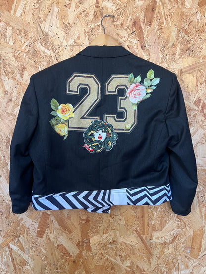 Cool Upcycled Blazer Jacket with Pins And Patches  By Snacks