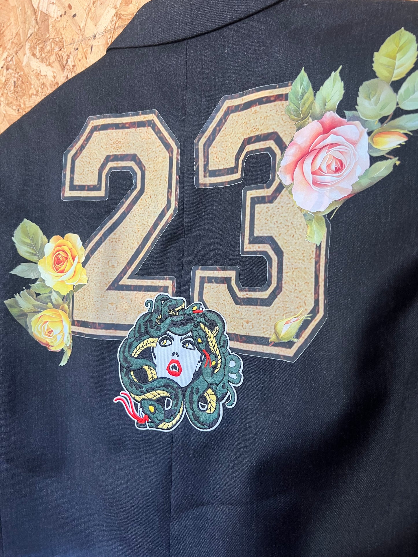 Cool Upcycled Blazer Jacket with Pins And Patches  By Snacks