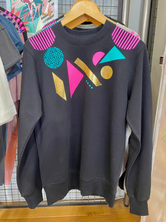 Geometric Pattern neon pink black sweatshirt by Pinkijones