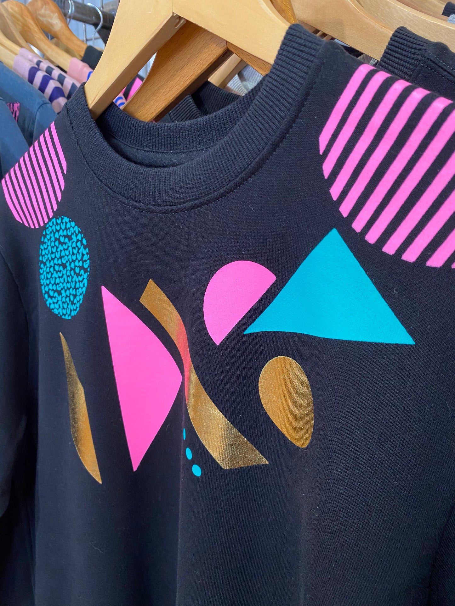 Geometric Pattern neon pink black sweatshirt by Pinkijones