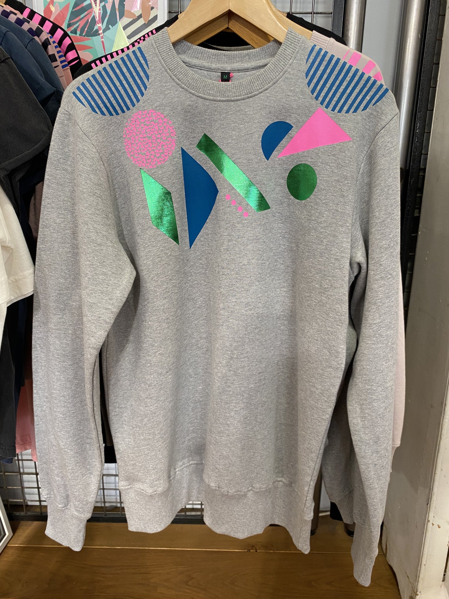 Geometric Pattern Grey with Green Foil sweatshirt by Pinkijones