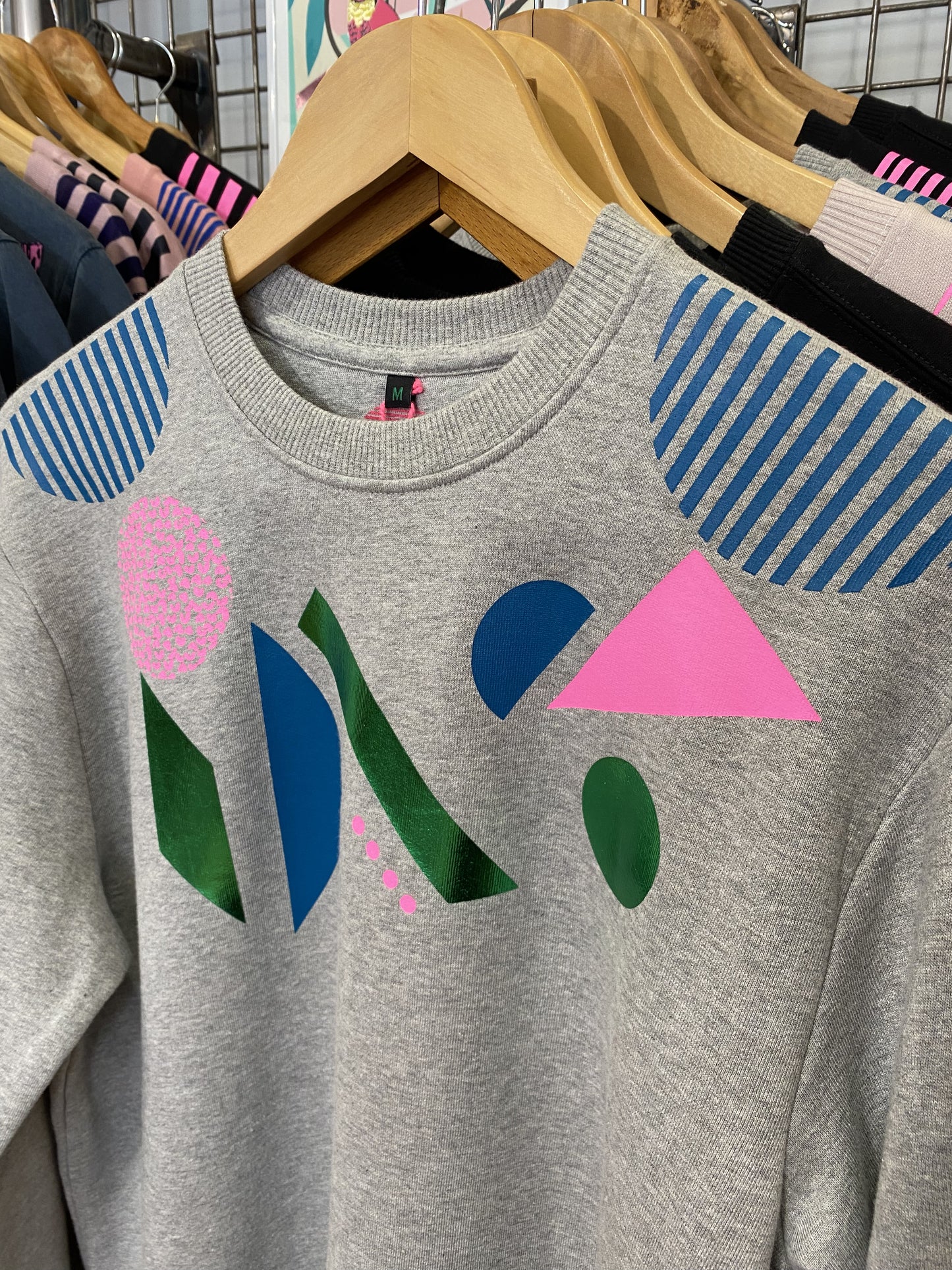 Geometric Pattern Grey with Green Foil sweatshirt by Pinkijones