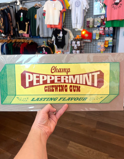 PEPPERMINT GUM Hand-Printed Wooden Art Sign by Patrick Edgeley