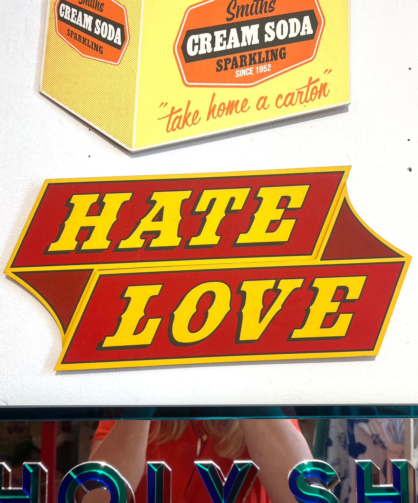 HATE LOVE Hand-Printed Wooden Art Sign by Patrick Edgeley