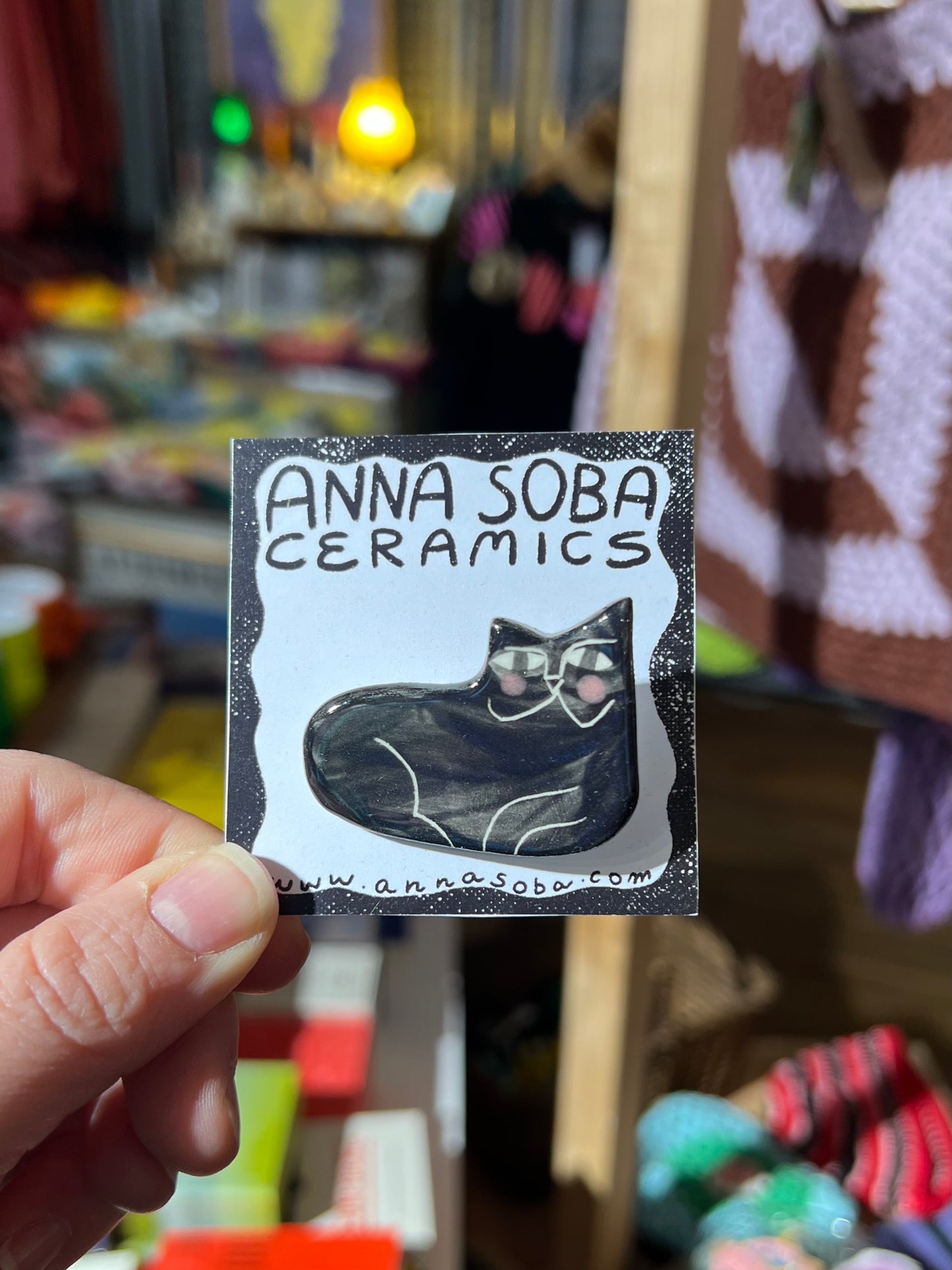 Ceramic  Black Cat Brooch by Anna Soba