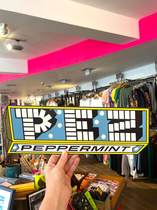 PEZ Hand-Printed Wooden Art Sign by Patrick Edgeley