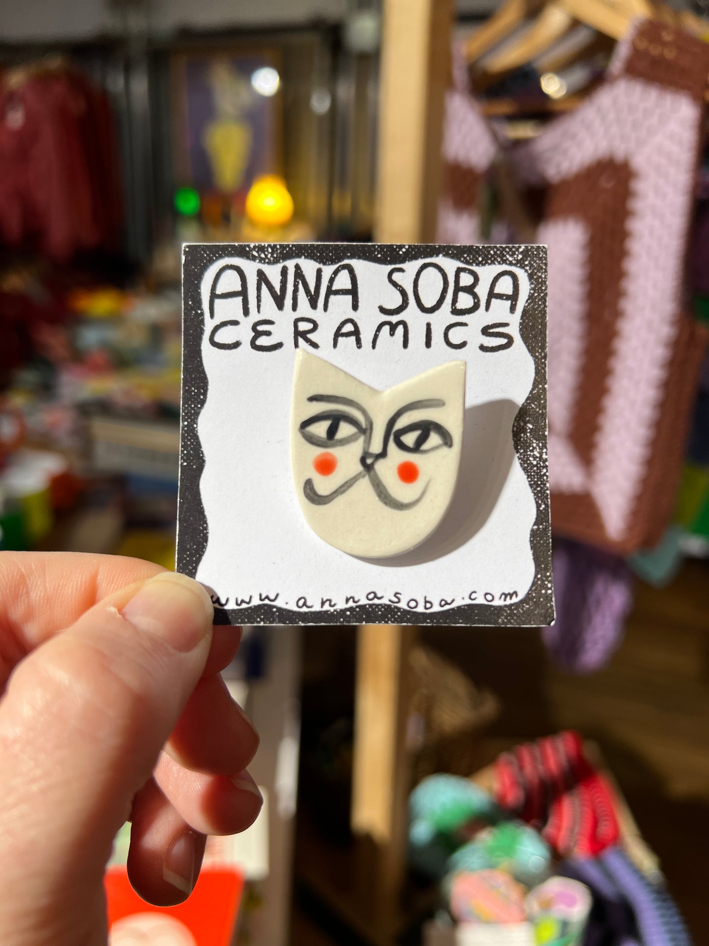 Ceramic  White Cat Brooch by Anna Soba