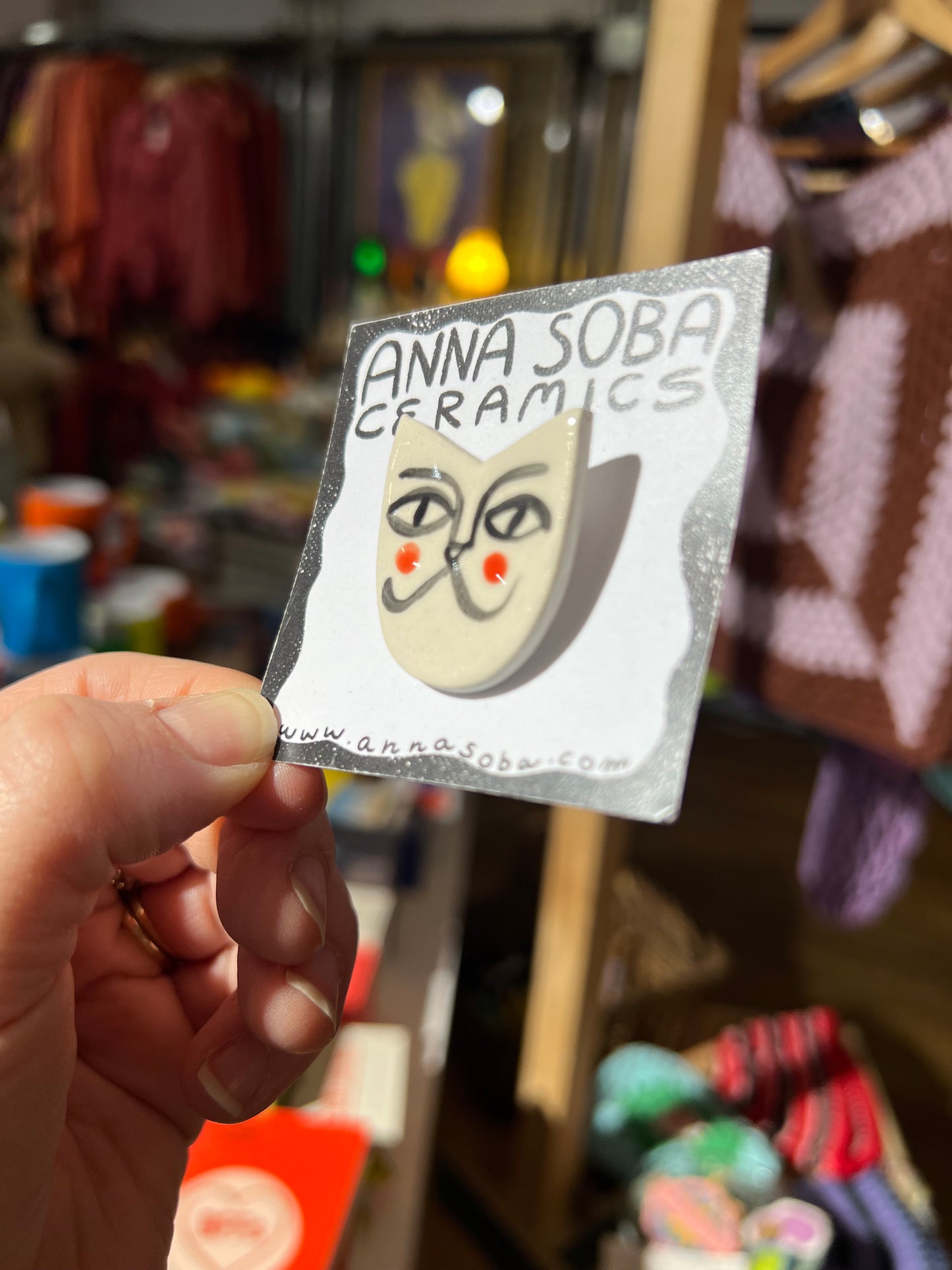 Ceramic  White Cat Brooch by Anna Soba