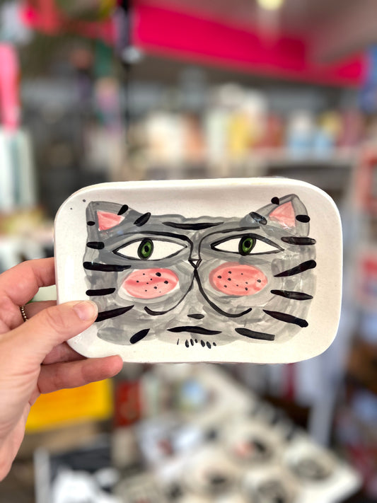 Tabby Cat Portrait illustrated Ceramic Trinket Tray / Plate By Anna Soba