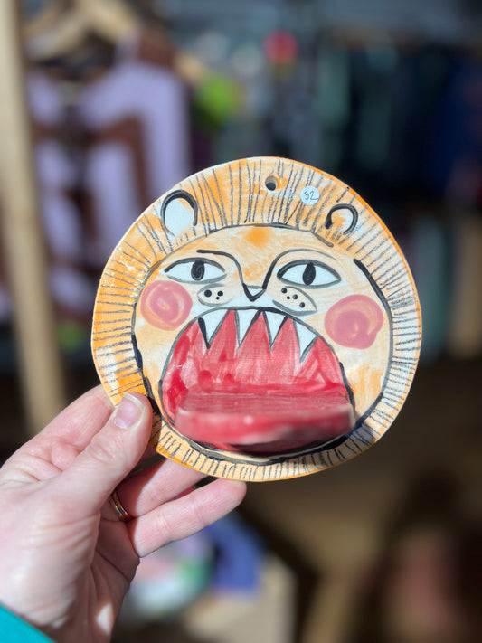 Lion Face Ceramic Candle Holder by Anna Soba