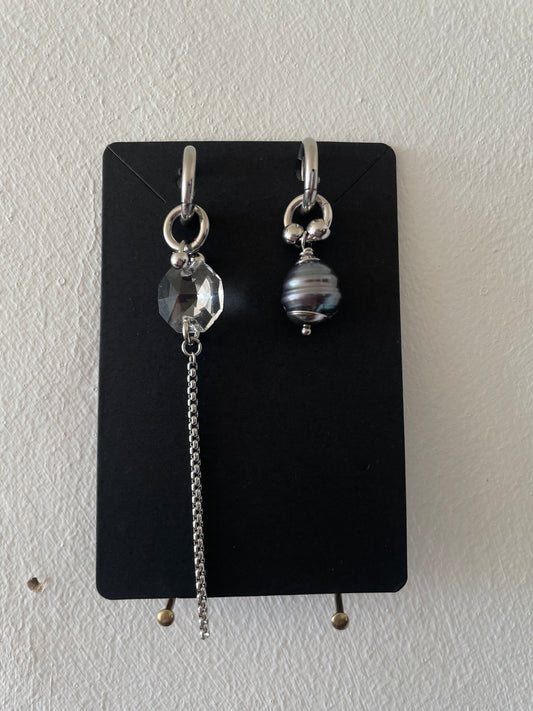 freshwater pearl and chandelier crystal earrings by Eloy Santos