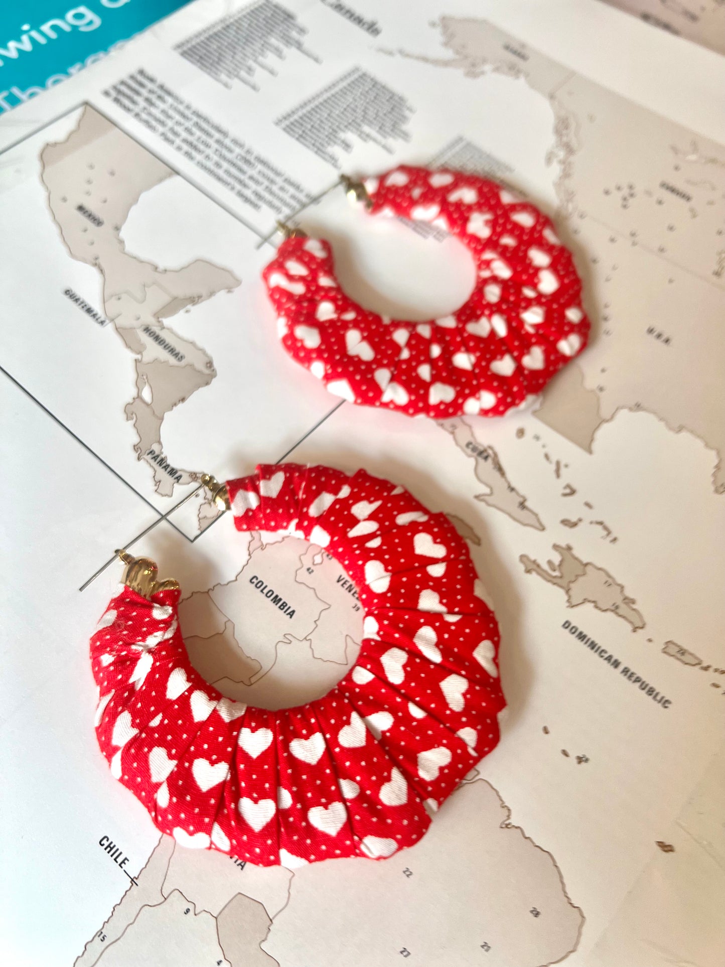 Big Handmade Red And White Hearts Wrapped Earrings by Gangster Wraps