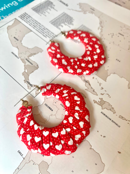 Big Handmade Red And White Hearts Wrapped Earrings by Gangster Wraps