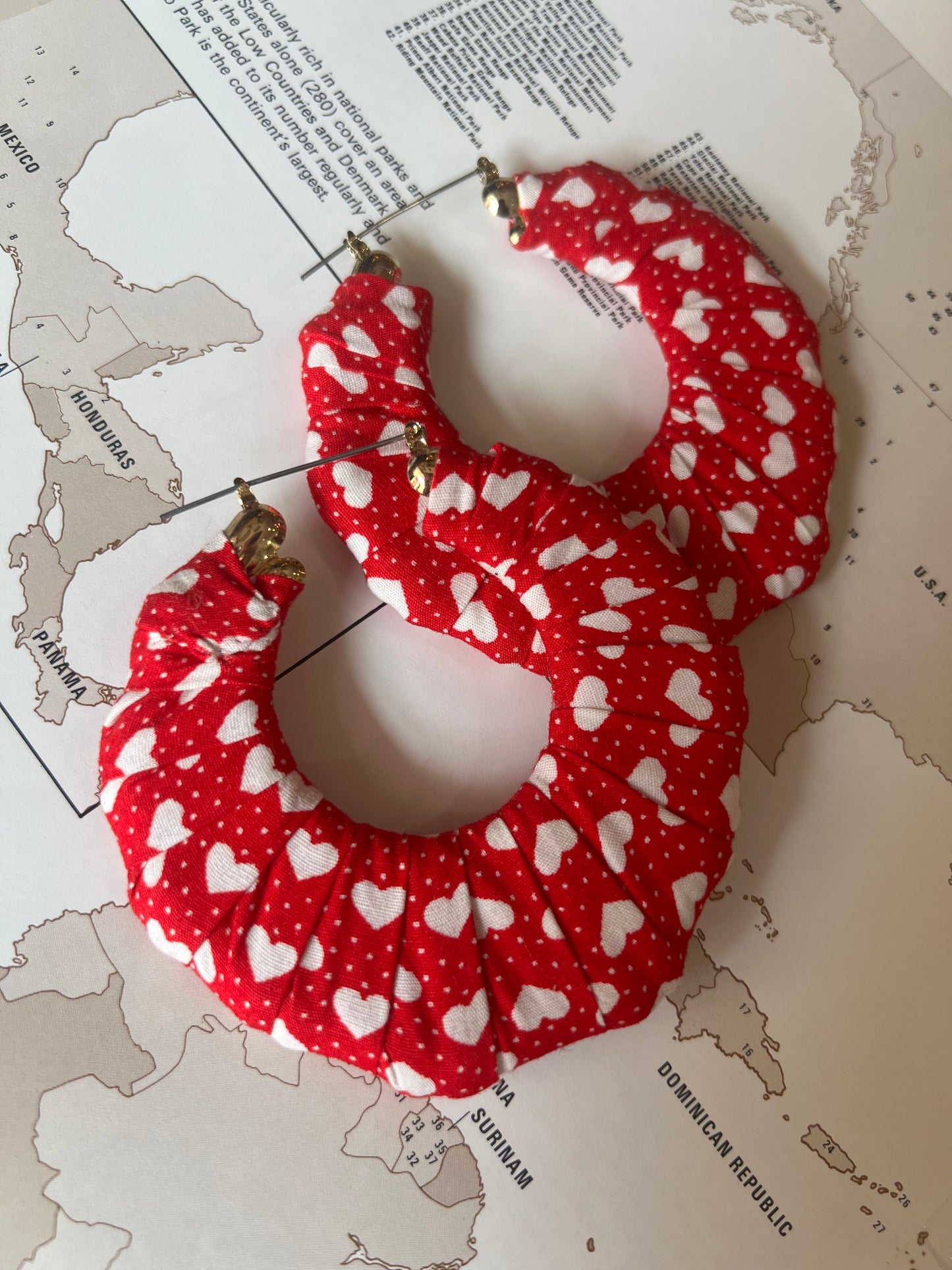 Big Handmade Red And White Hearts Wrapped Earrings by Gangster Wraps