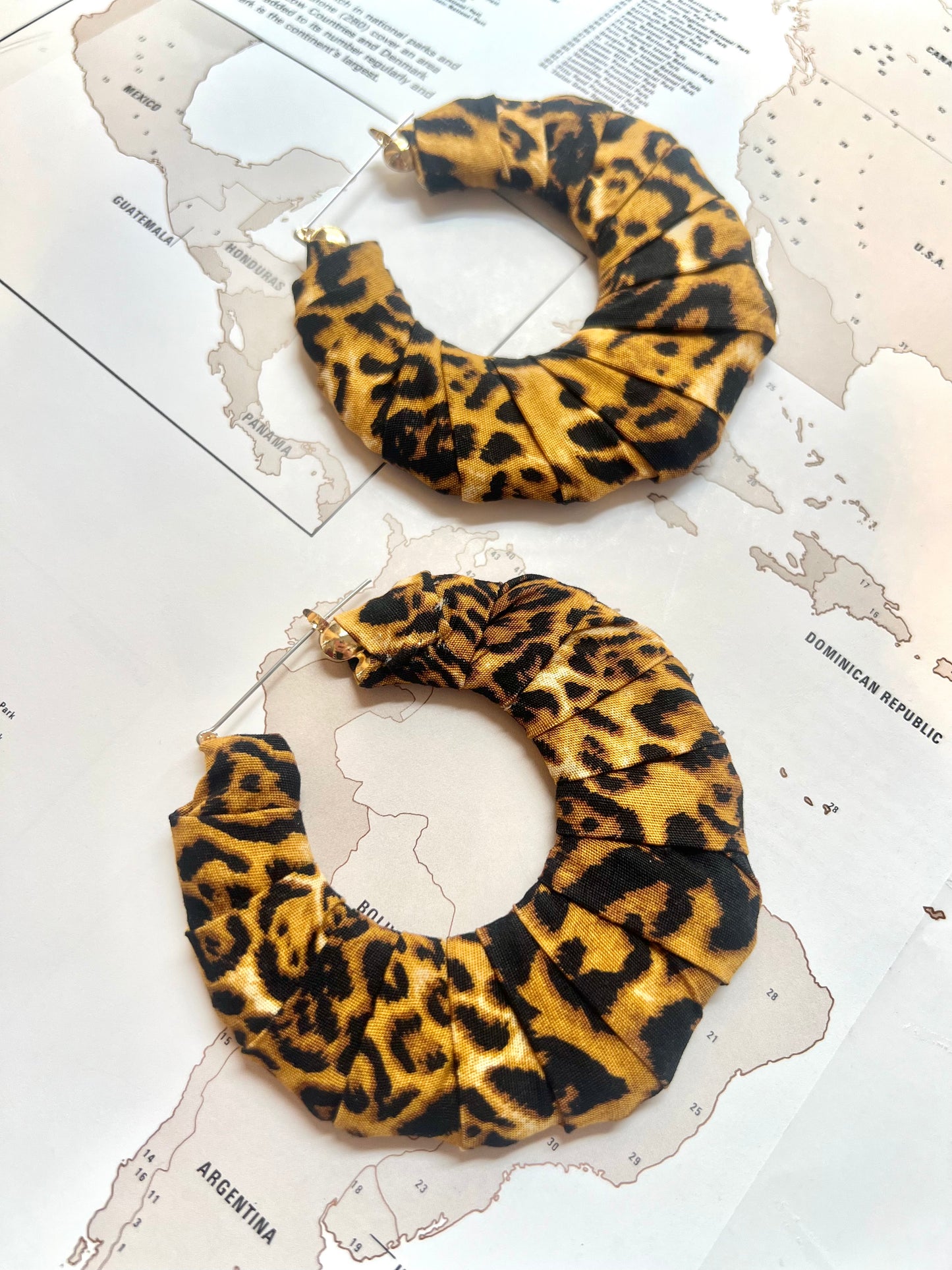 Big Handmade Leopard Print Wrapped Earrings by Gangster Wraps