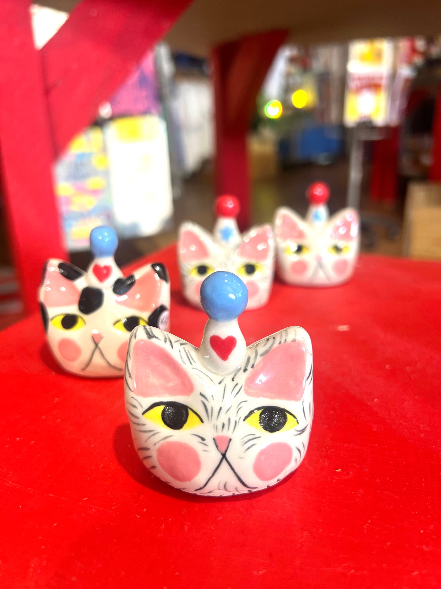 Ceramic Cat Head with Birthday hat by Lili Toth
