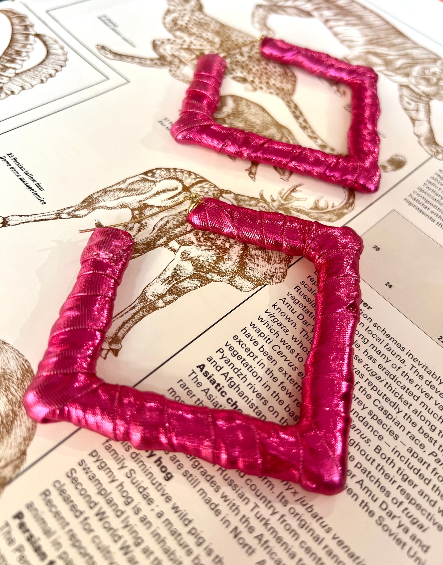 Big Handmade Pink Wrapped Earrings by Gangster Wraps