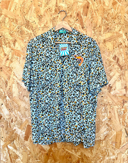 Leopard Print Shirt With Prawn Embroidery And Fringe by Flamingo Rodeo