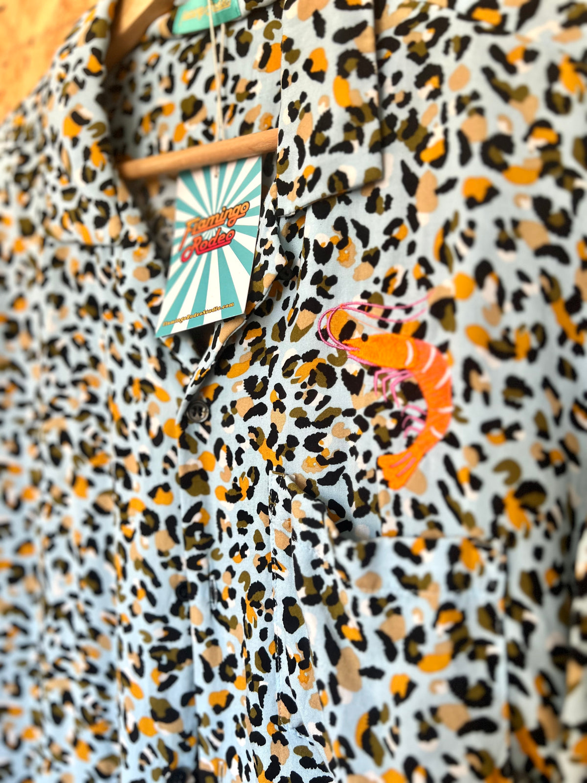 Leopard Print Shirt With Prawn Embroidery And Fringe by Flamingo Rodeo