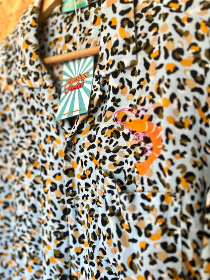 Leopard Print Shirt With Prawn Embroidery And Fringe by Flamingo Rodeo