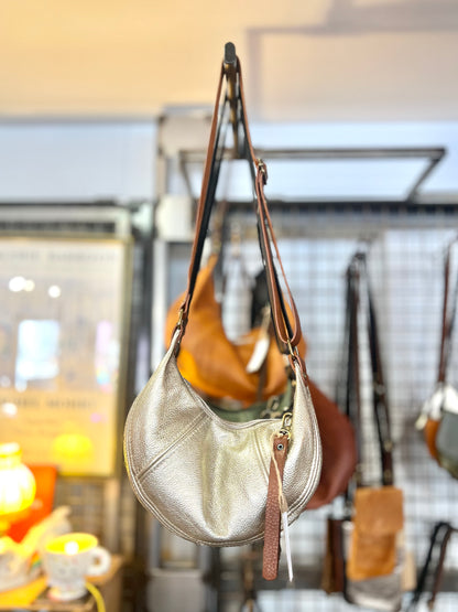 Small Leather Crescent Bag With Adjustable Strap and Zip by Scarlett Sky