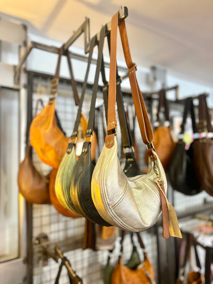 Small Leather Crescent Bag With Adjustable Strap and Zip by Scarlett Sky