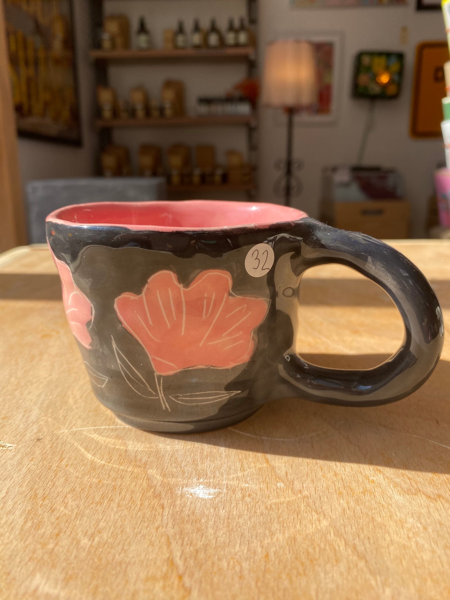 Flower hand built ceramic illustrated mug by Anna Soba