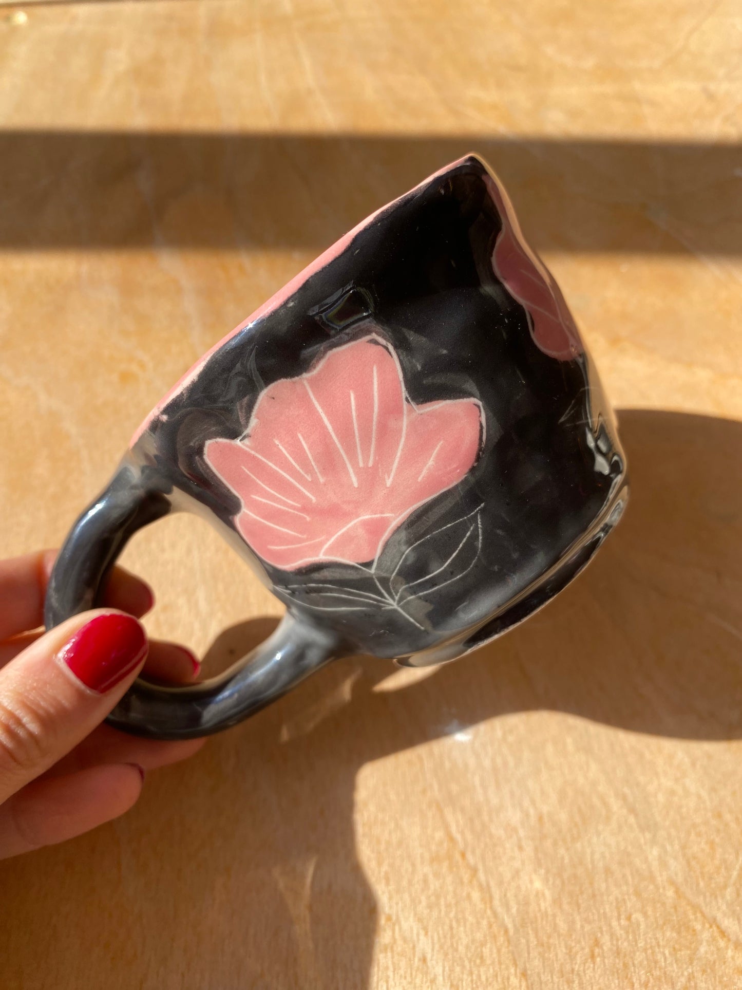 Flower hand built ceramic illustrated mug by Anna Soba