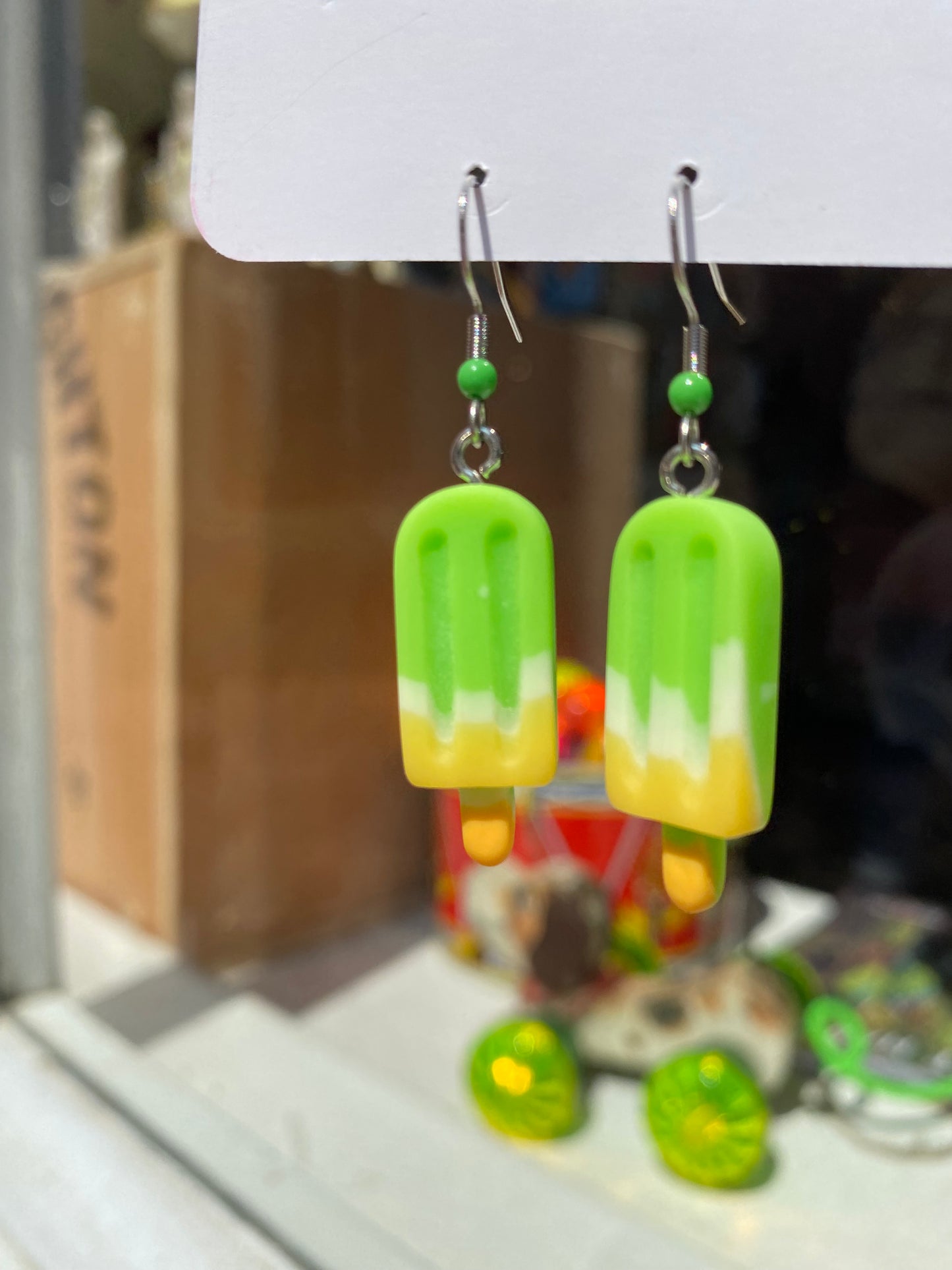 Ice Pops Green Yellow steel silver earrings by Thanks for Nothing