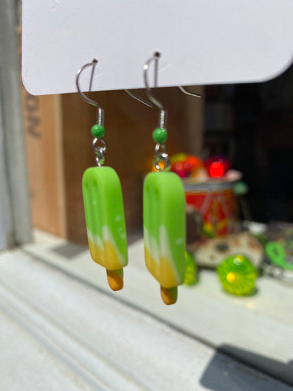Ice Pops Green Yellow steel silver earrings by Thanks for Nothing