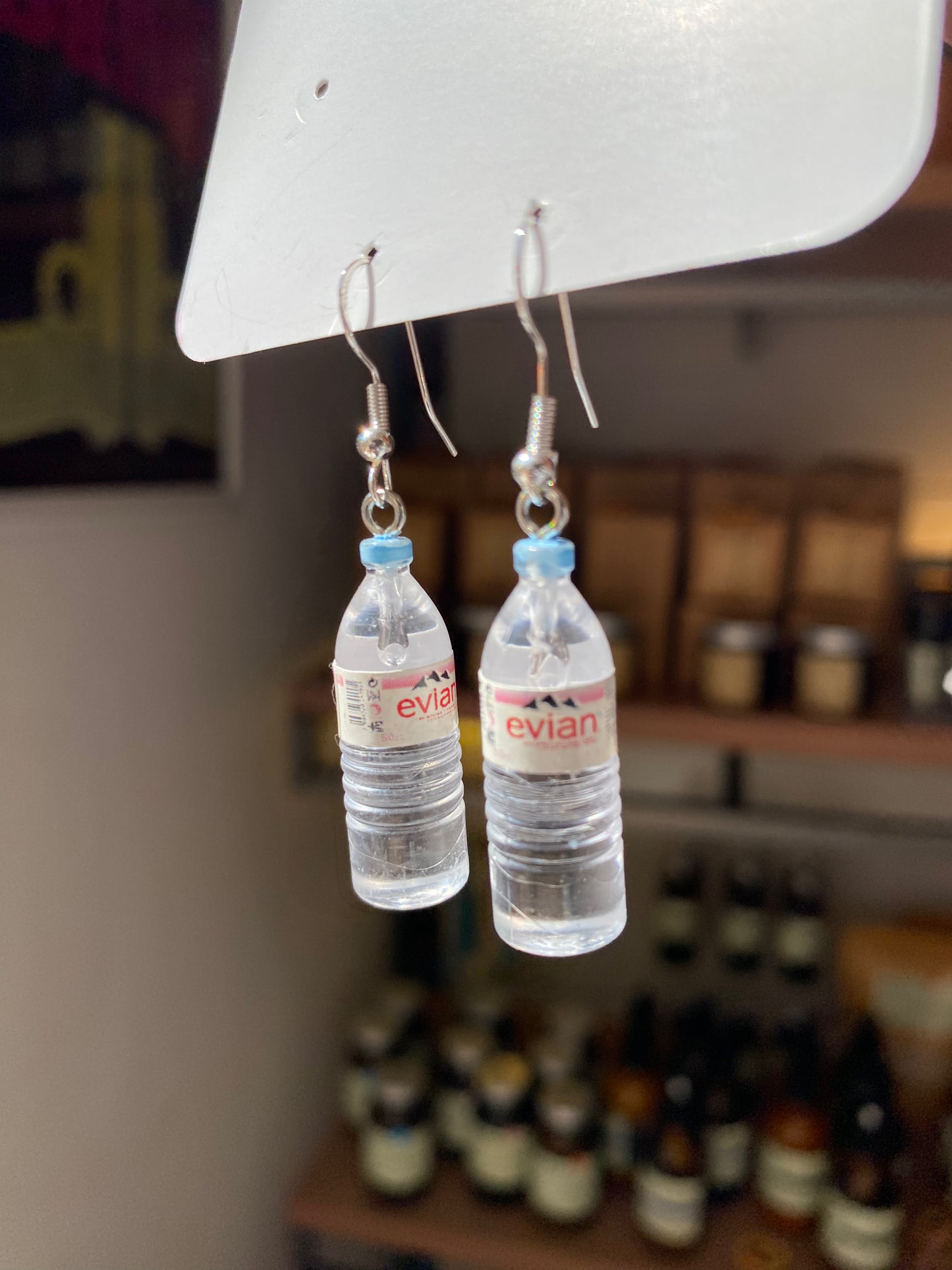 Evian Water bottle steel silver earrings by Thanks for Nothing