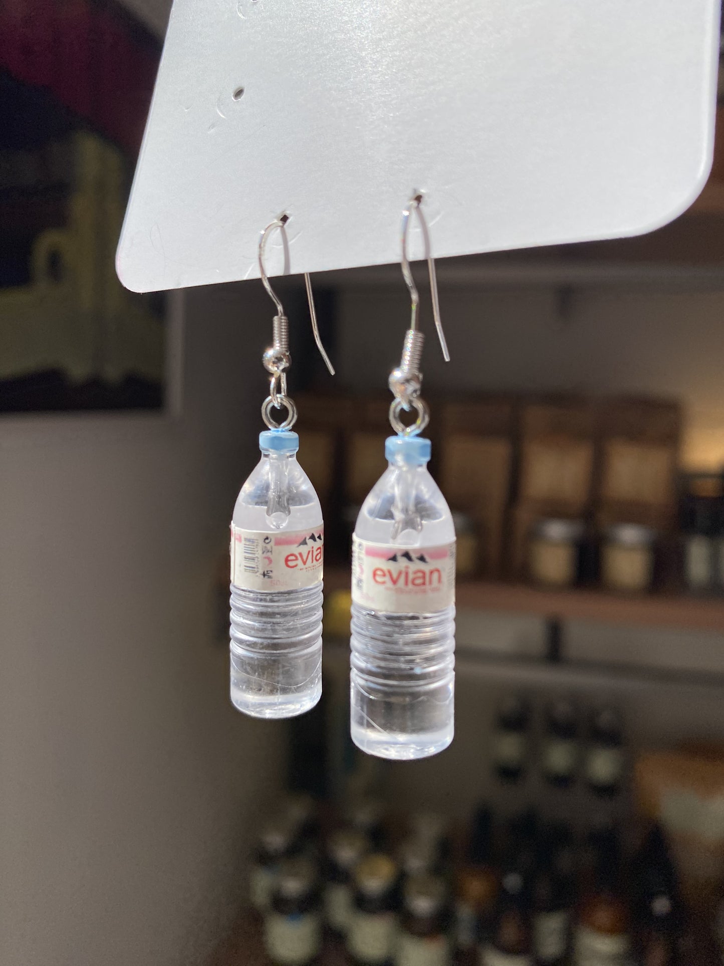Evian Water bottle steel silver earrings by Thanks for Nothing