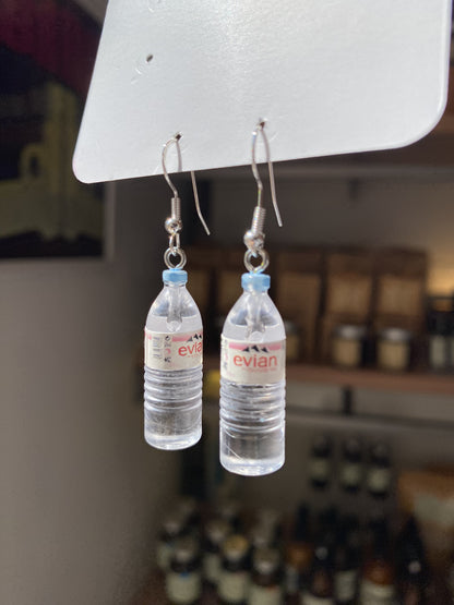 Evian Water bottle steel silver earrings by Thanks for Nothing