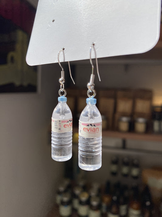 Evian Water bottle steel silver earrings by Thanks for Nothing