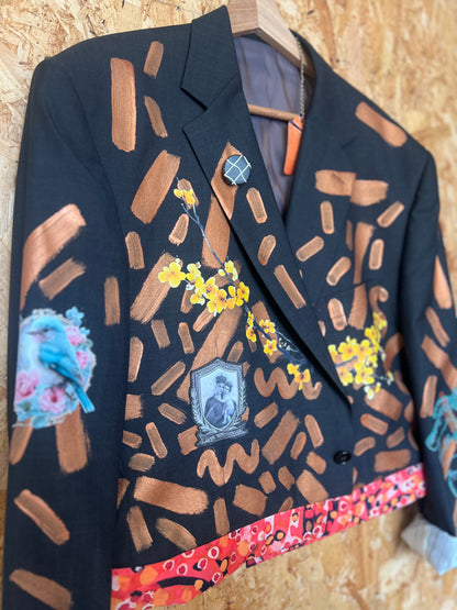 Upcycled Blazer Jacket with Pins, Patches & Artwork by Snacks