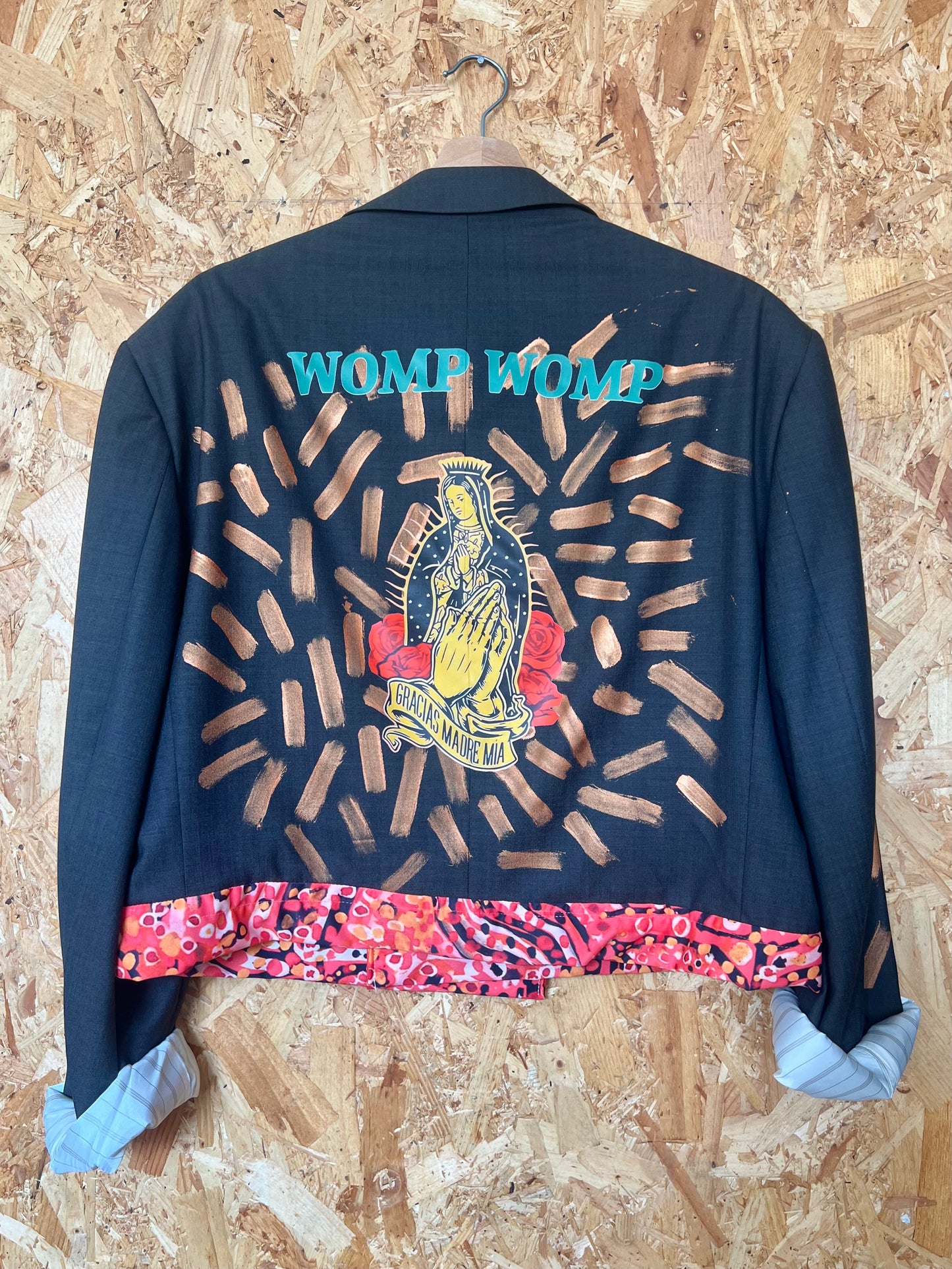 Upcycled Blazer Jacket with Pins, Patches & Artwork by Snacks